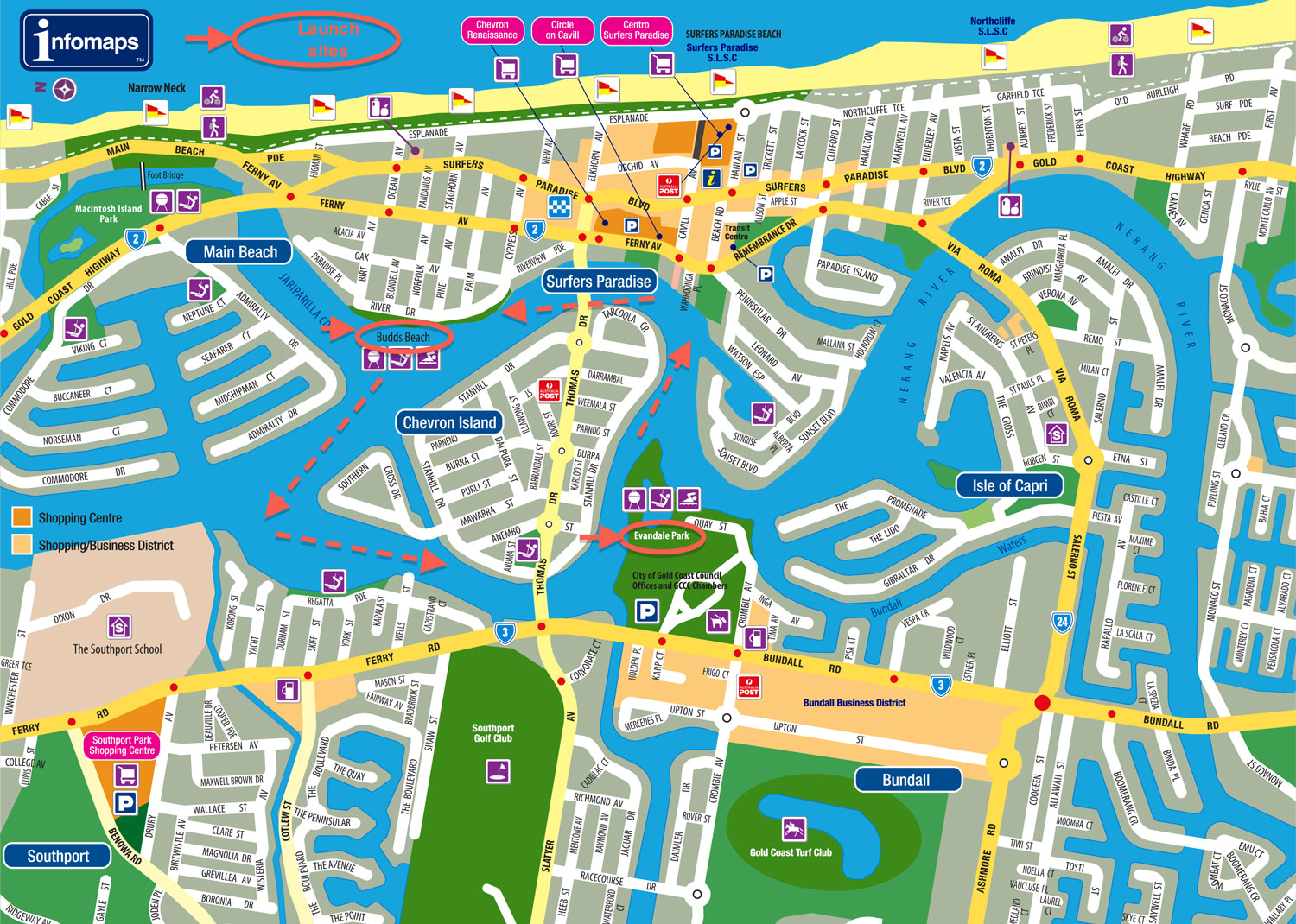 Surfers Paradise SUP Map 